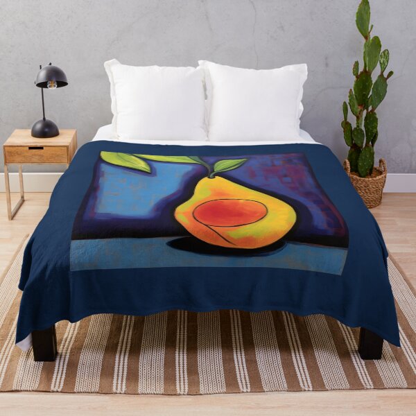 Item preview, Vibrant Pear in Bold Warm Yellows Oranges and Greens Against a Rich Blue Background Abstract Digital AI Art designed and sold by OlfactoART Studio.