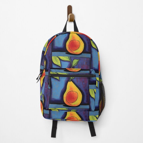 Item preview, Vibrant Pear in Bold Warm Yellows Oranges and Greens Against a Rich Blue Background Abstract Digital AI Art designed and sold by OlfactoART Studio.