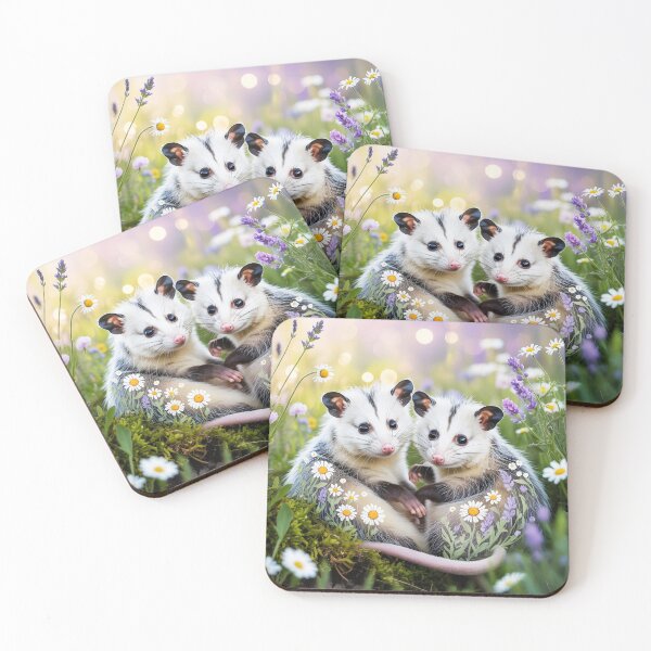 Artikelvorschau, Florales Opossum-Duo – Süßes Paar auf einer Wildblumenwiese entworfen und verkauft von EmeraldeaArt.