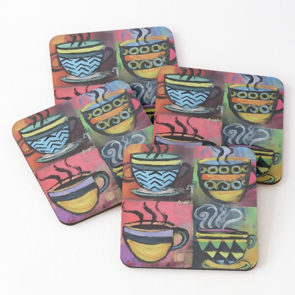 Item preview, Vibrant Steaming Coffee Cups with Unique Patterns - Cheerful Colorful Composition Full of Energy designed and sold by OlfactoART Studio.