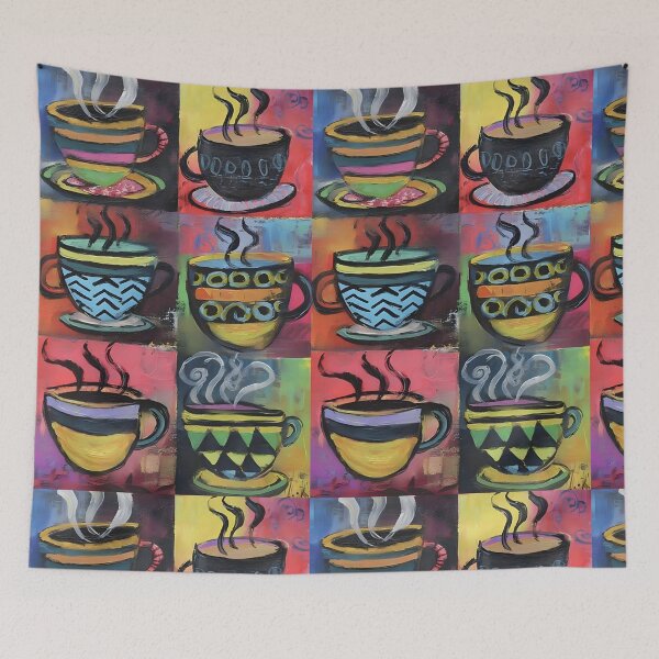 Item preview, Vibrant Steaming Coffee Cups with Unique Patterns - Cheerful Colorful Composition Full of Energy designed and sold by OlfactoART Studio.