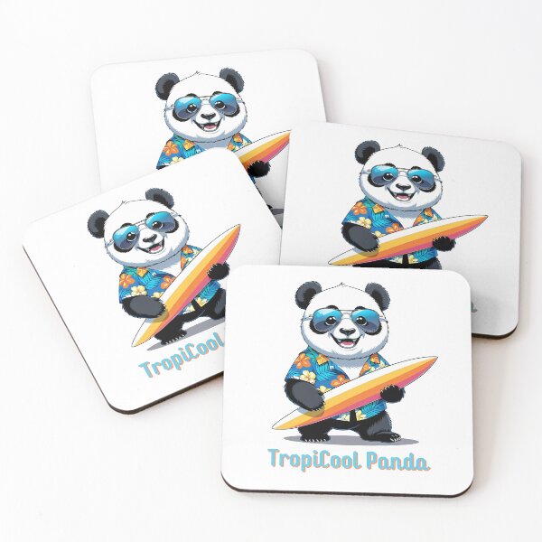 Item preview, TropiCool Panda – Cute Cartoon Panda in Hawaiian Shirt with Surfboard designed and sold by Yuli Club.
