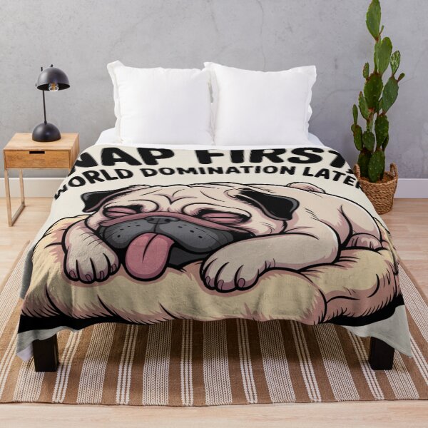 Item preview, Nap First, World Domination Later - Funny Lazy Pug Sticker designed and sold by Arthoughts.