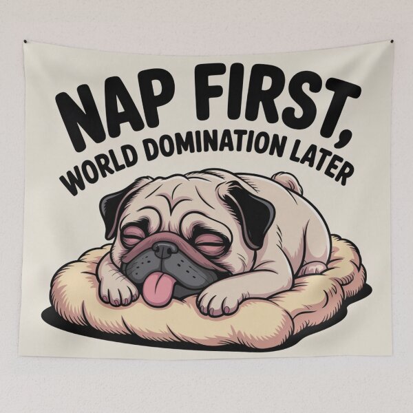 Item preview, Nap First, World Domination Later - Funny Lazy Pug Sticker designed and sold by Arthoughts.