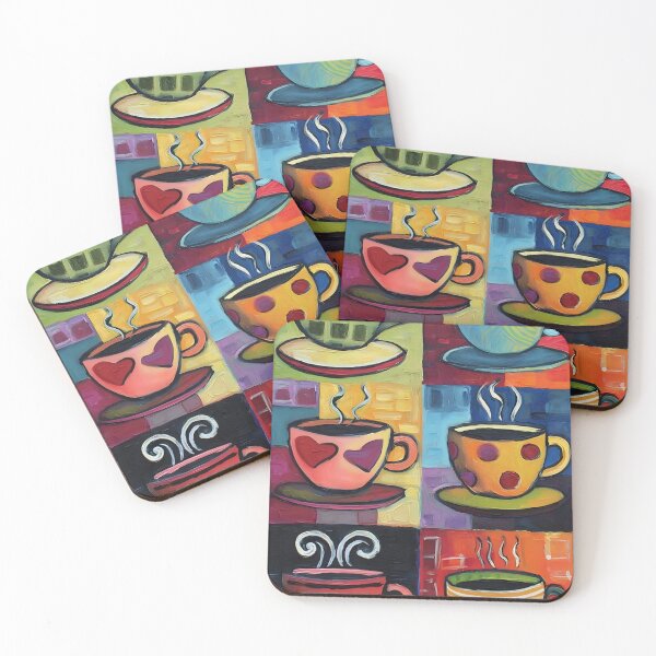 Item preview, Colorful Coffee Cups Grid Featuring Unique Patterns and Rising Steam Against a Vibrant Background designed and sold by OlfactoART Studio.
