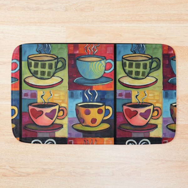 Item preview, Colorful Coffee Cups Grid Featuring Unique Patterns and Rising Steam Against a Vibrant Background designed and sold by OlfactoART Studio.