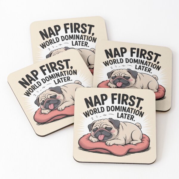 Item preview,  Nap First, World Domination Later - Funny Lazy Pug Sticker designed and sold by Arthoughts.