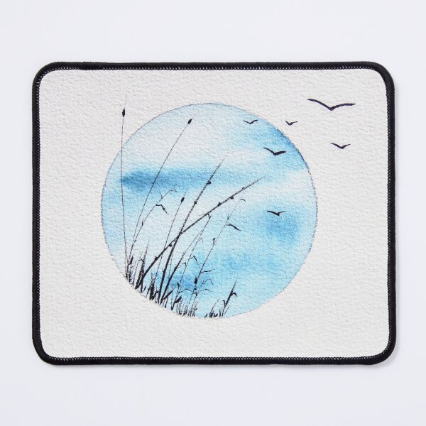 Item preview, Blue Sky with Cattails and Birds | Nature Watercolor Art designed and sold by AngelaMarieArt.