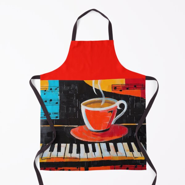 Item preview, Coffee and Piano Harmony - Vibrant Red Cup with Musical Notes and Bold Geometric Art designed and sold by OlfactoART Studio.