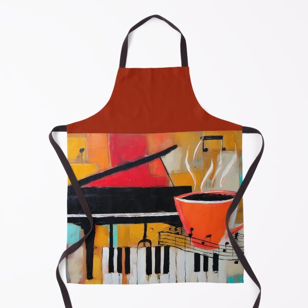 Item preview, Grand Piano Coffee Break - Vibrant Red Cup with Floating Musical Notes and Bold Orange Blue Backdrop designed and sold by OlfactoART Studio.
