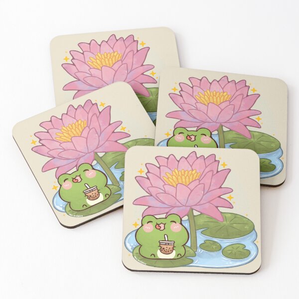 Item preview, Cute Frog Drinking Boba in Lotus Pond designed and sold by NasDoodleArt.