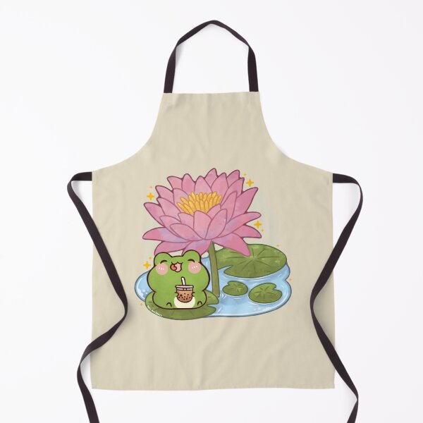 Item preview, Cute Frog Drinking Boba in Lotus Pond designed and sold by NasDoodleArt.