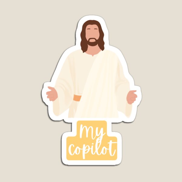 Aperçu de l'œuvre Autocollant « Jésus est mon copilote » – Design inspiré de GitHub Copilot, IA, Microsoft, OpenAI, ChatGPT créée et vendue par PopGlue.