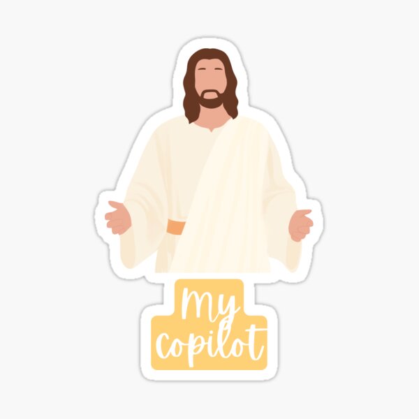 Aperçu de l'œuvre Autocollant « Jésus est mon copilote » – Design inspiré de GitHub Copilot, IA, Microsoft, OpenAI, ChatGPT créée et vendue par PopGlue.