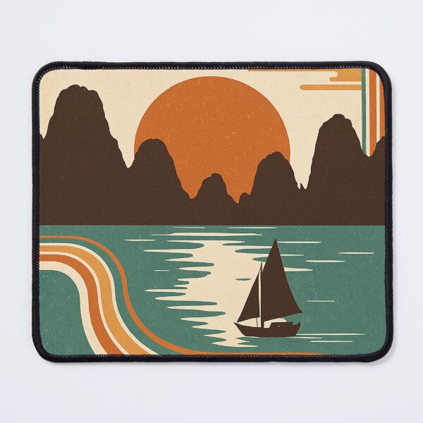 Item preview, Halong Bay Vietnam 1975 Vintage Travel Poster Retro Sunset T-Shirt designed and sold by TheAodandArtist.