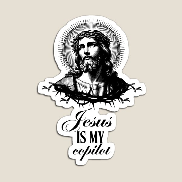 Aperçu de l'œuvre Autocollant « Jésus est mon copilote » – Design inspiré de GitHub Copilot, IA, Microsoft, OpenAI, ChatGPT créée et vendue par PopGlue.