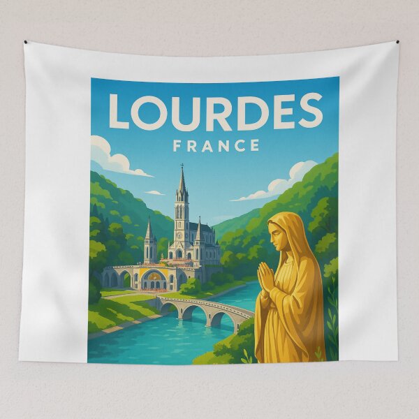 Item preview, Lourdes Sanctuary with Statue of Virgin Mary, France designed and sold by Aryabek.