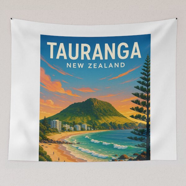 Item preview, Tauranga Beachfront and Mount Maunganui at Sunset designed and sold by Aryabek.