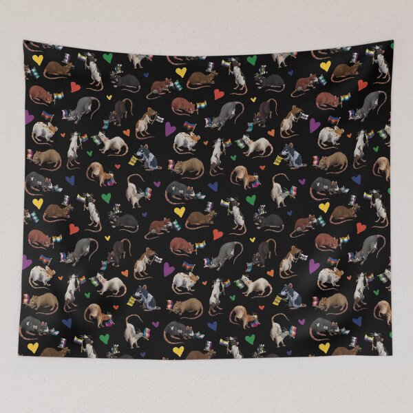 Item preview, Pride rat parade (black background) designed and sold by RootSpellStudio.