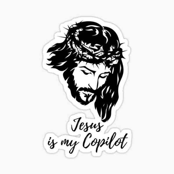 Aperçu de l'œuvre Autocollant « Jésus est mon copilote » – Design inspiré de GitHub Copilot, IA, Microsoft, OpenAI, ChatGPT créée et vendue par PopGlue.