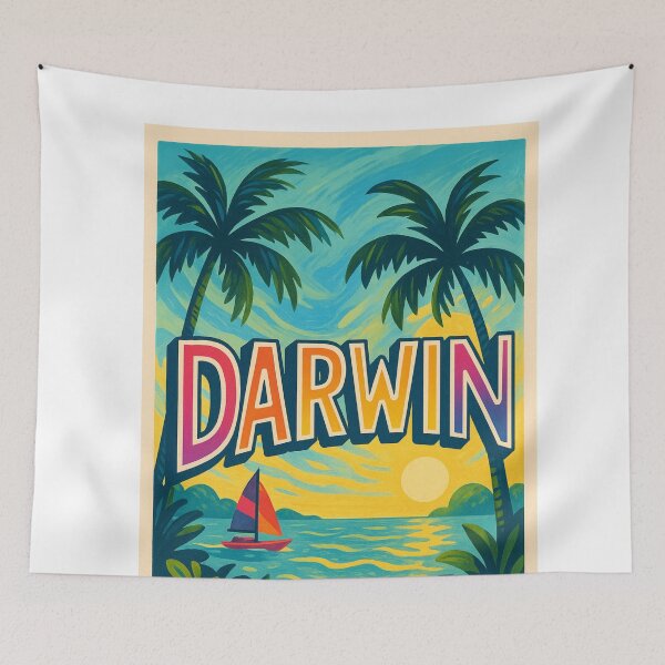 Item preview, Sunset Over Darwin Harbour with Palm Trees and Sailboat designed and sold by Aryabek.