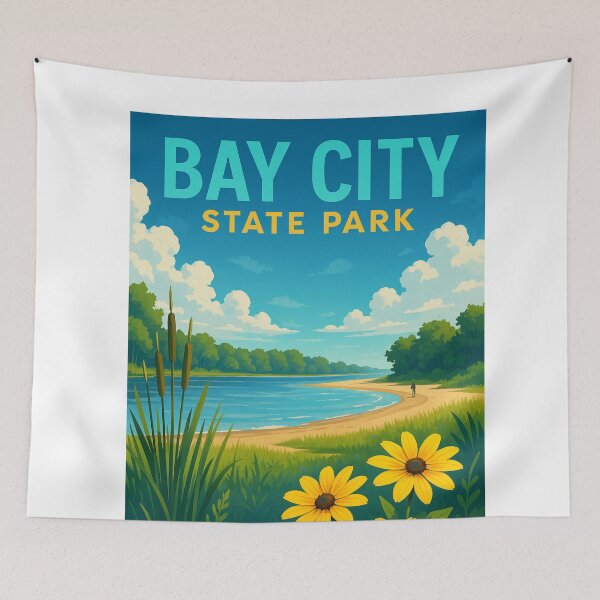 Item preview, Bay City State Park with Yellow Wildflowers and Lake Shore, Michigan designed and sold by Aryabek.