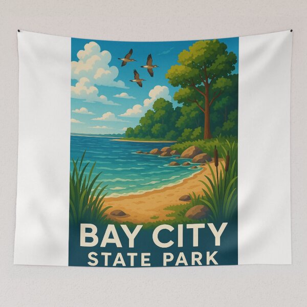 Item preview, Sandy Shoreline and Birds at Bay City State Park, Michigan designed and sold by Places On Earth.