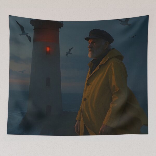 Item preview, Solitary Lighthouse Keeper at Dusk designed and sold by Uglyandcute.
