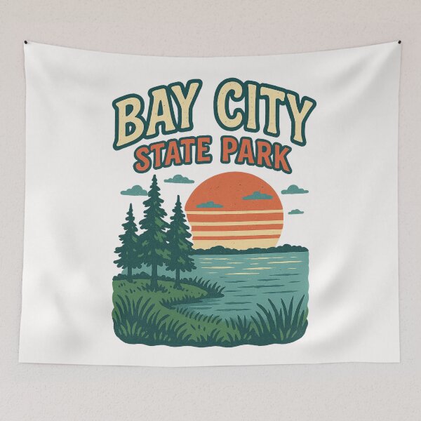 Item preview, Bay City State Park Sunset with Trees and Lake View, Michigan designed and sold by Places On Earth.