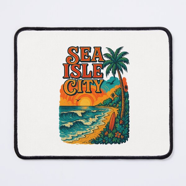 Item preview, Sea Isle City Beach Sunset with Palm and Surfboard designed and sold by Places On Earth.