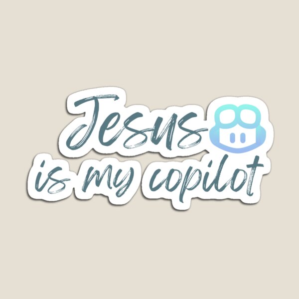 Aperçu de l'œuvre Autocollant « Jésus est mon copilote » – Design inspiré de GitHub Copilot, IA, Microsoft, OpenAI, ChatGPT créée et vendue par PopGlue.