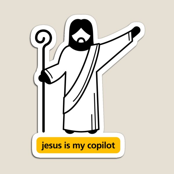 Aperçu de l'œuvre Autocollant « Jésus est mon copilote » – Design inspiré de GitHub Copilot, IA, Microsoft, OpenAI, ChatGPT créée et vendue par PopGlue.