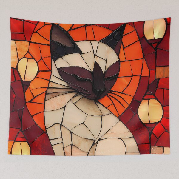 Item preview, Mosaic Siamese Cat With Warm Red Background designed and sold by mildaclairmo.