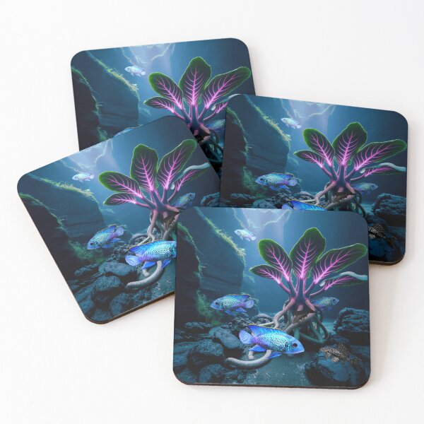 Item preview, Electric Blue Acara Cichlids Pleco Underwater Scape Fantasy Surreal Aquarium Art designed and sold by Aquarium Eclipse.