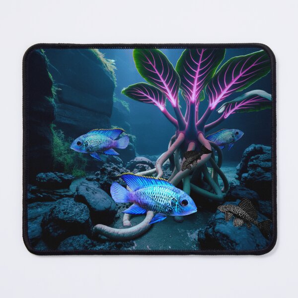 Item preview, Electric Blue Acara Cichlids Pleco Underwater Scape Fantasy Surreal Aquarium Art designed and sold by Aquarium Eclipse.