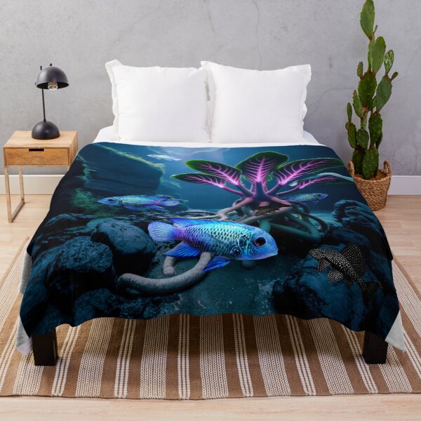 Item preview, Electric Blue Acara Cichlids Pleco Underwater Scape Fantasy Surreal Aquarium Art designed and sold by Aquarium Eclipse.
