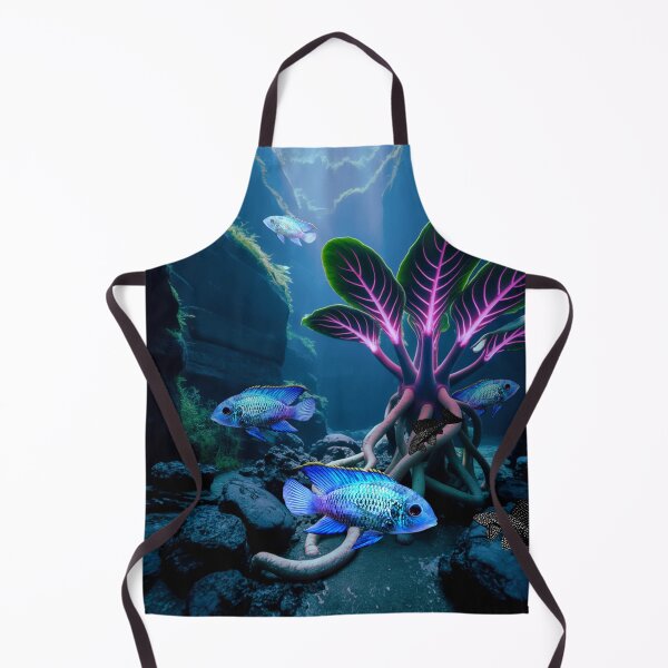 Item preview, Electric Blue Acara Cichlids Pleco Underwater Scape Fantasy Surreal Aquarium Art designed and sold by Aquarium Eclipse.