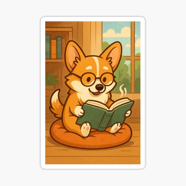 BOOK READING CORGI Sticker