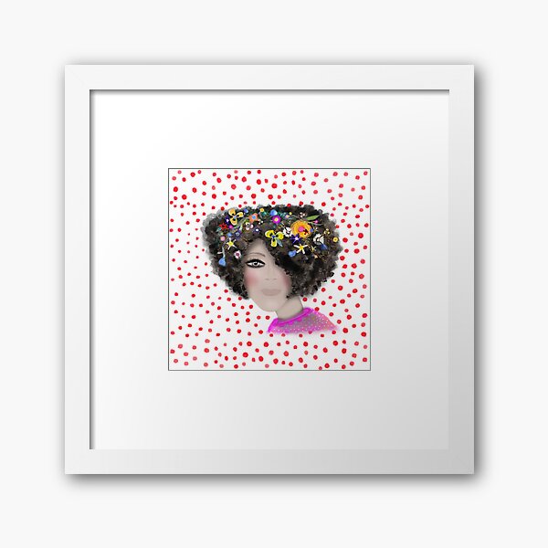 Vista previa del artículo con la obra «PUNTOS ROJOS Cabello negro, corte de pelo corto, ondulado, cabello oscuro, ojos color miel, guirnalda floral para el cabello», diseñado y vendido por rupydetequila.