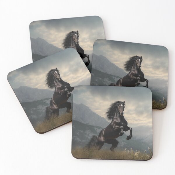 Item preview, Rearing Black Stallion in the Mountains designed and sold by CritterWisdom.