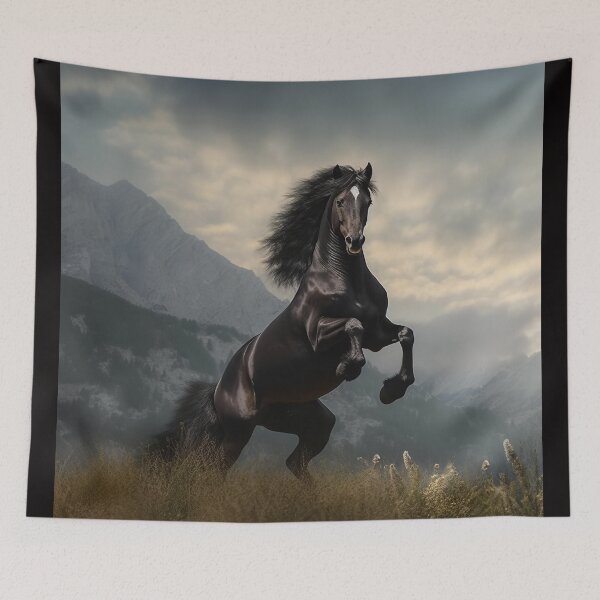 Item preview, Rearing Black Stallion in the Mountains designed and sold by CritterWisdom.