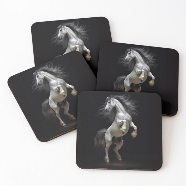 Item preview, White and Black wild horse rearing designed and sold by CritterWisdom.