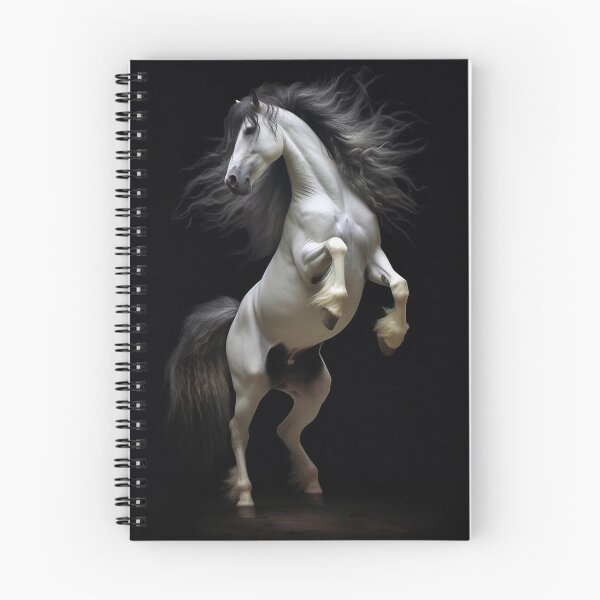 Item preview, White and Black wild horse rearing designed and sold by CritterWisdom.