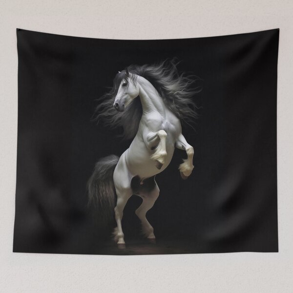 Item preview, White and Black wild horse rearing designed and sold by CritterWisdom.