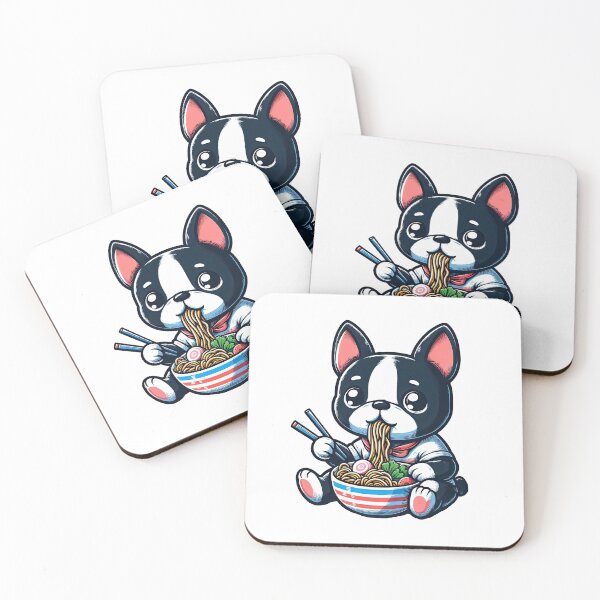 Item preview, Boston Terrier Anime Dog Eating Ramen Noodles designed and sold by doodIllustrate.