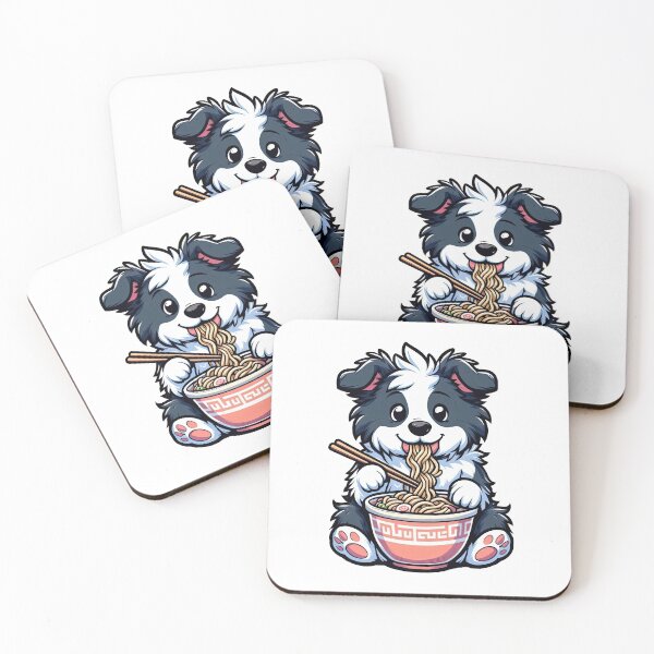 Item preview, Border Collie Anime Dog Eating Ramen Noodles designed and sold by doodIllustrate.