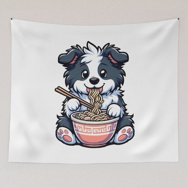 Item preview, Border Collie Anime Dog Eating Ramen Noodles designed and sold by doodIllustrate.