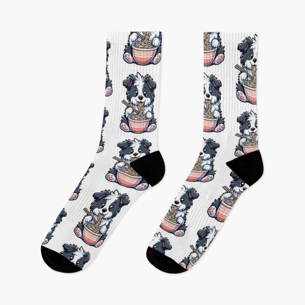 Item preview, Border Collie Anime Dog Eating Ramen Noodles designed and sold by doodIllustrate.