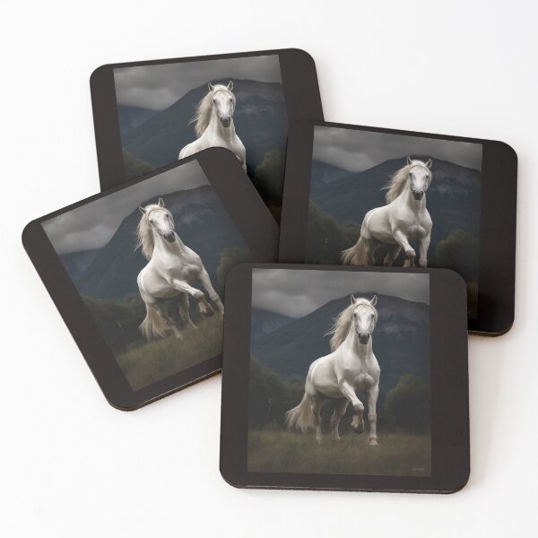 Item preview, White Horse Stallion in mountain valley designed and sold by CritterWisdom.