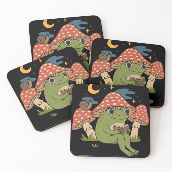 Item preview, Whimsical Frog Reading Under Mushrooms at Night designed and sold by haitrieuic96.